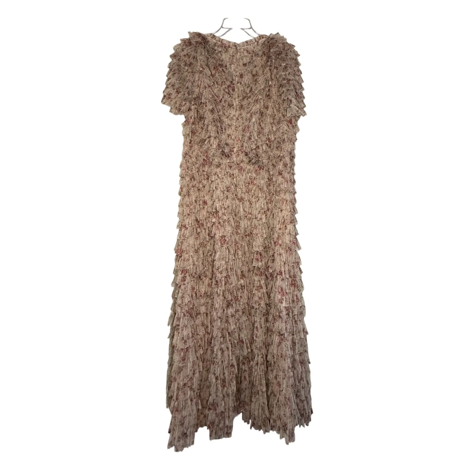 Mac Duggal NWT Ruffle Tiered Short Sleeve A-Line Gown in Ecru Multi Size 18 - Image 4