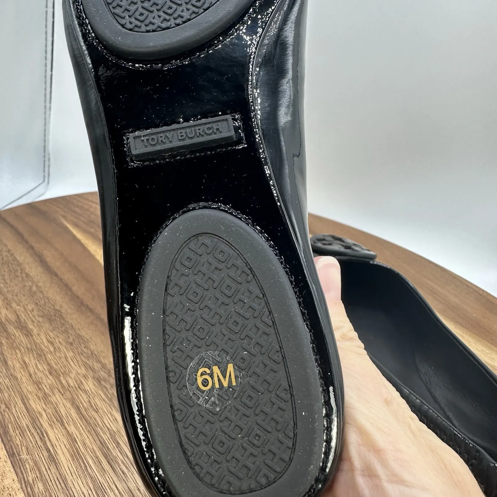 NIB Tory Burch Minnie Travel Ballet‎ Flats Black Patent Leather Logo Women's 6M - Image 10