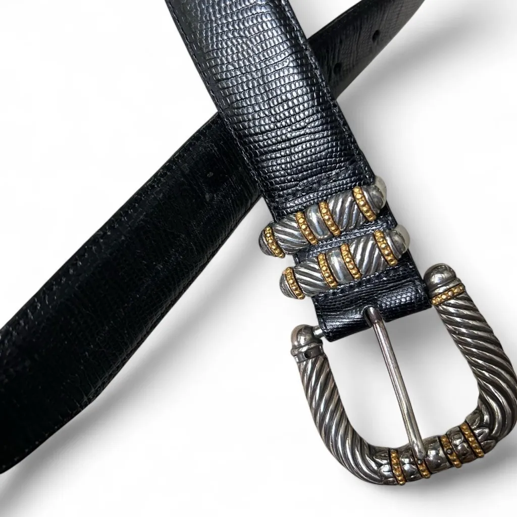 Vintage Brighton Black Belt w/ Chunky Silver + Gold Buckle | Size M - Image 3