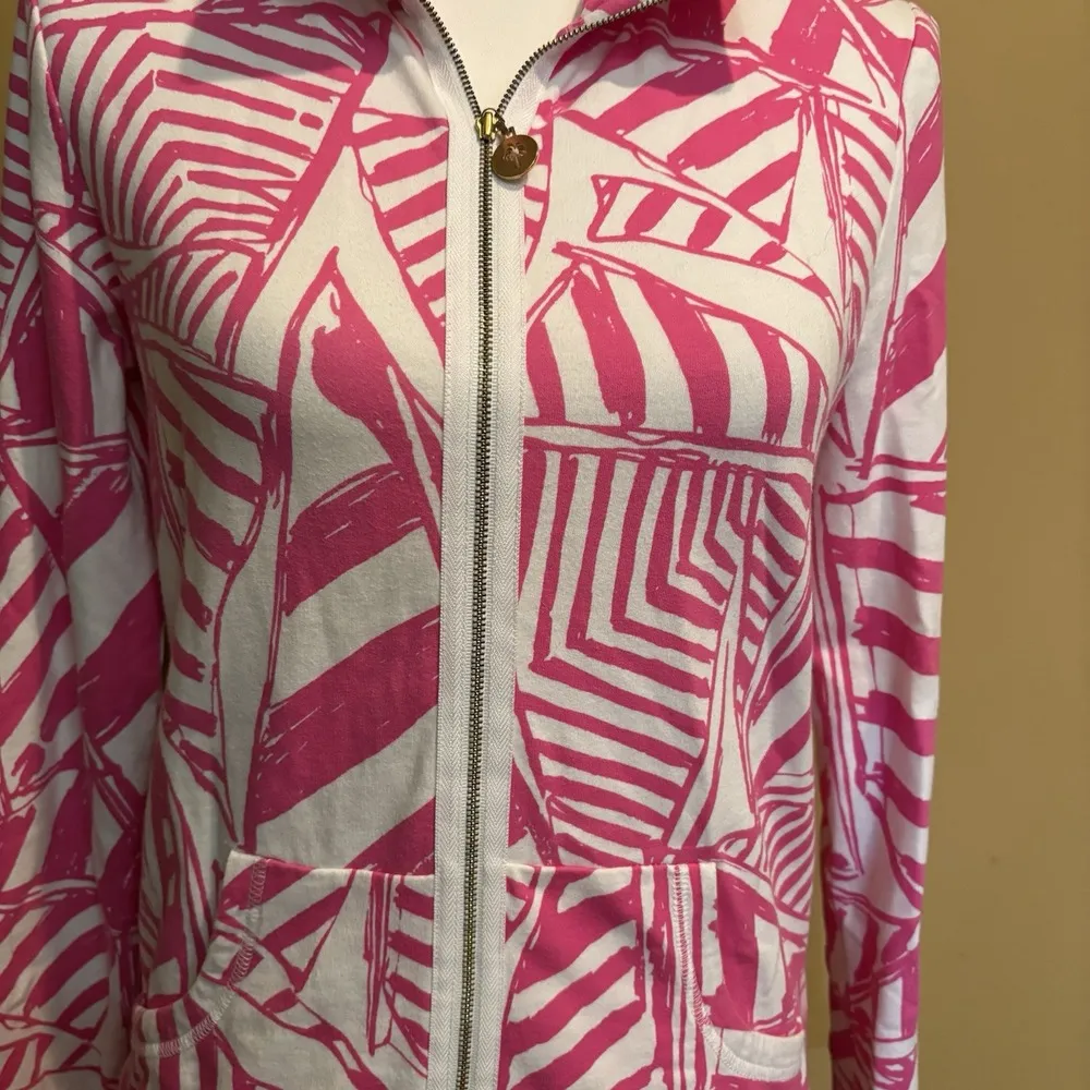 Lilly Pulitzer Size Small Leona Full Zip Sweatshirt Jacket Yacht Sea Capri Pink‎ - Image 6