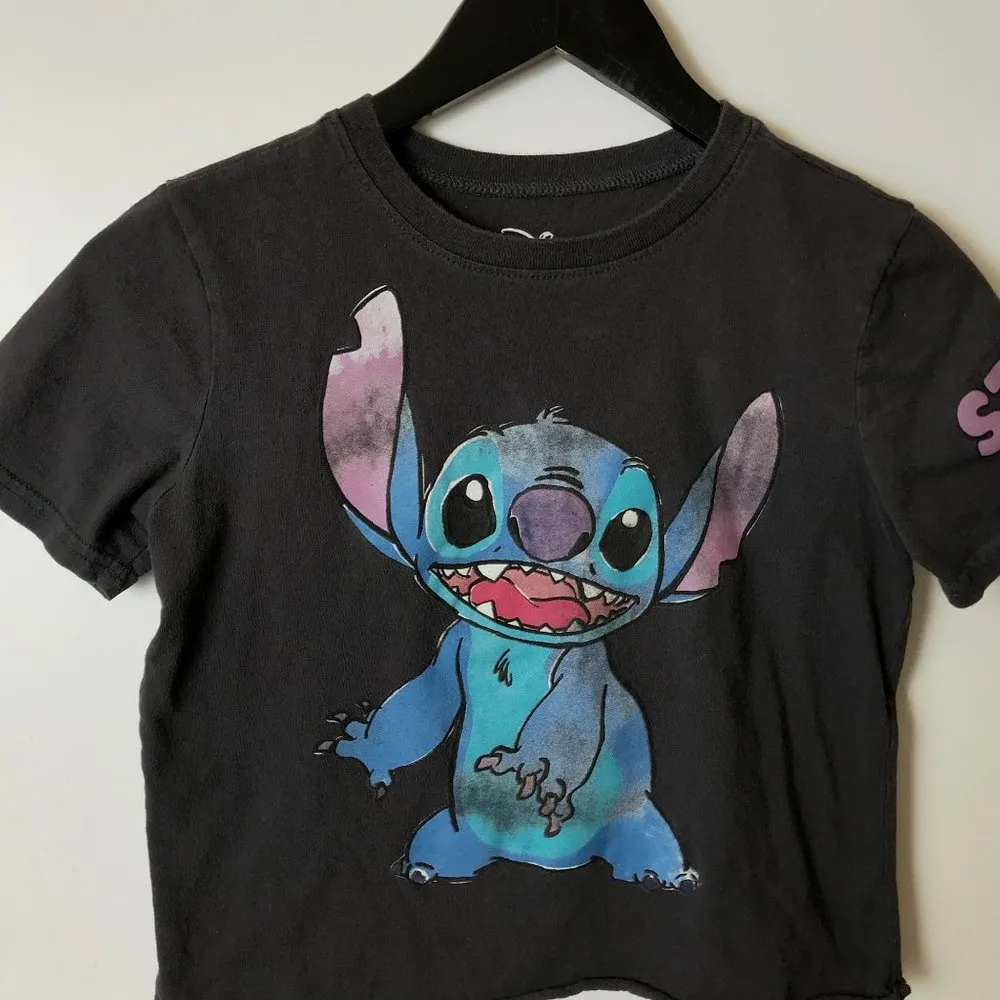 Disney T Shirt Stitch Cartoon Character Raw Hem Graphic Tee Top Short Sleeve XS - Image 9