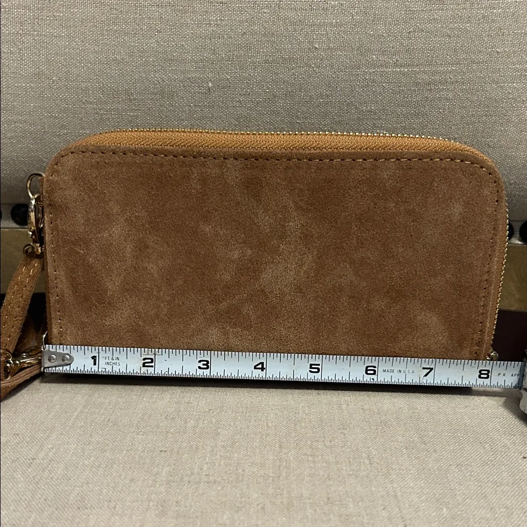 Brown Suede Studded Wallet with Shoulder Strap - Image 8