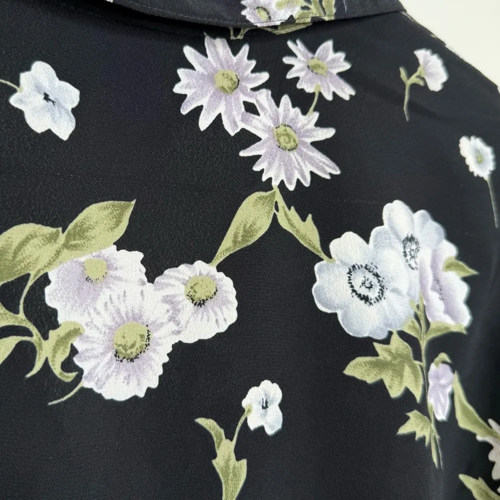 Vintage 90s B Moss Dark Floral Maxi Dress Women’s 13/14 Short Sleeve Collar Black Size undefined - Image 9