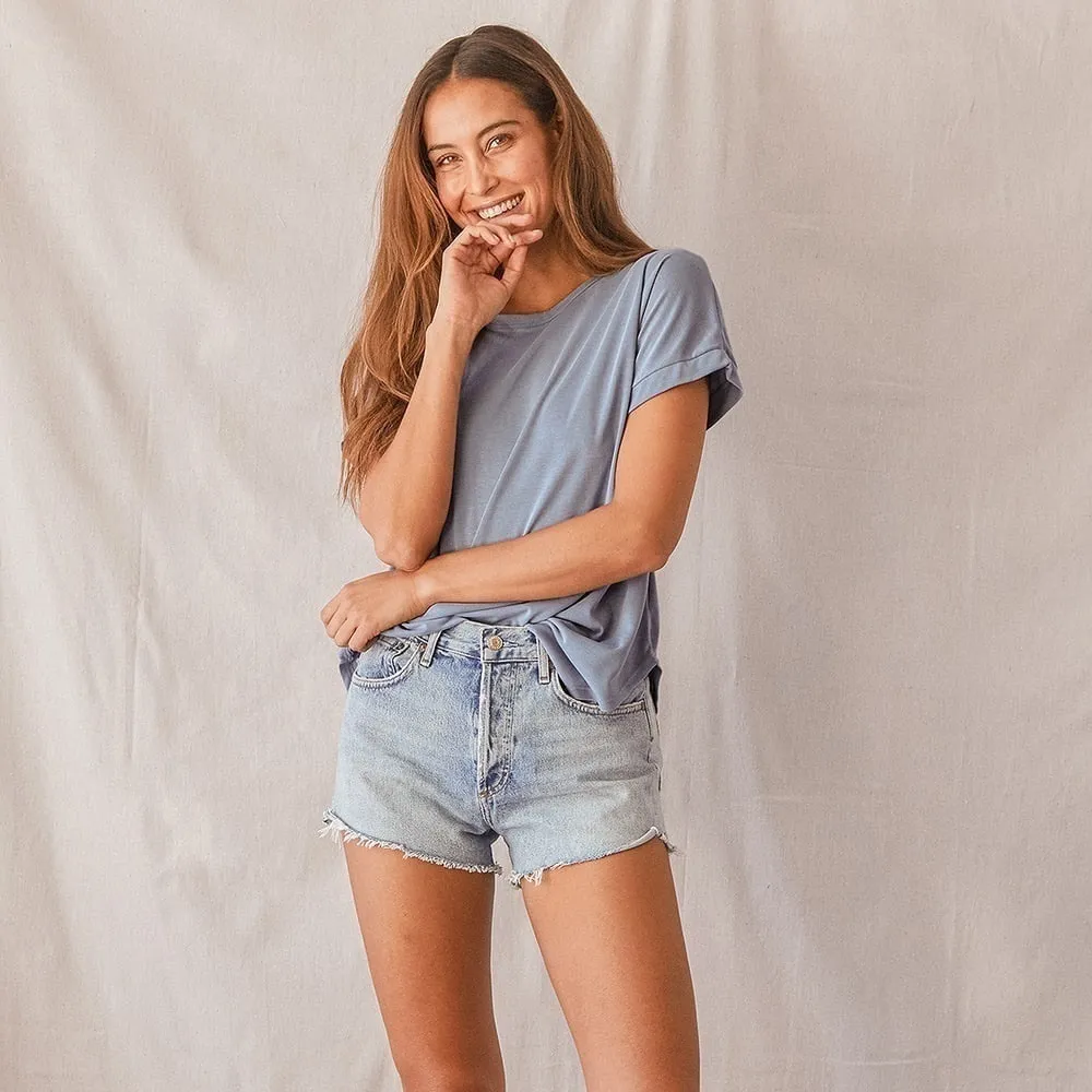 LULU’S Dusty Blue Crew Neck Tee - Image 2