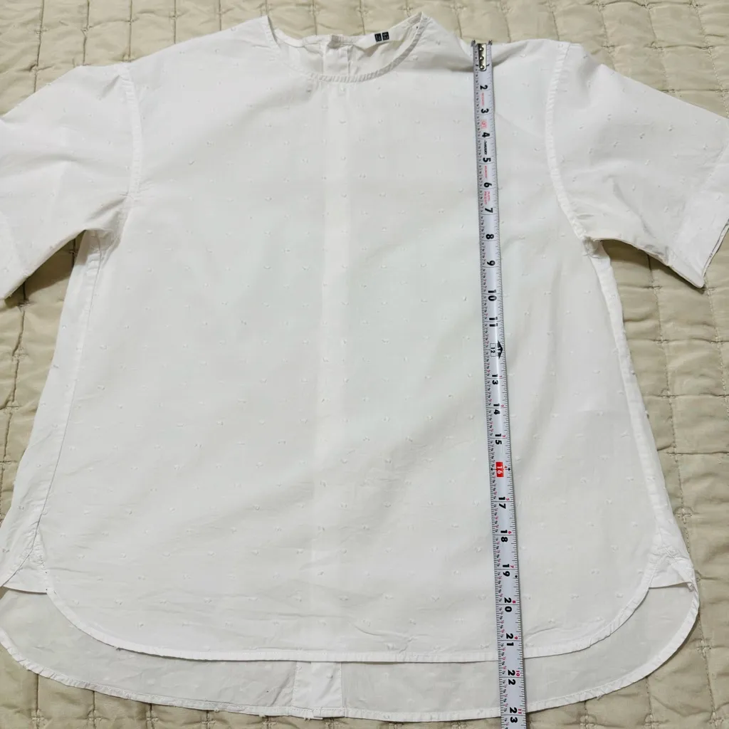 Uniqlo Women White‎ Classic Embroidered Round Neck Retro Buttondown Blouse Sz XS - Image 13