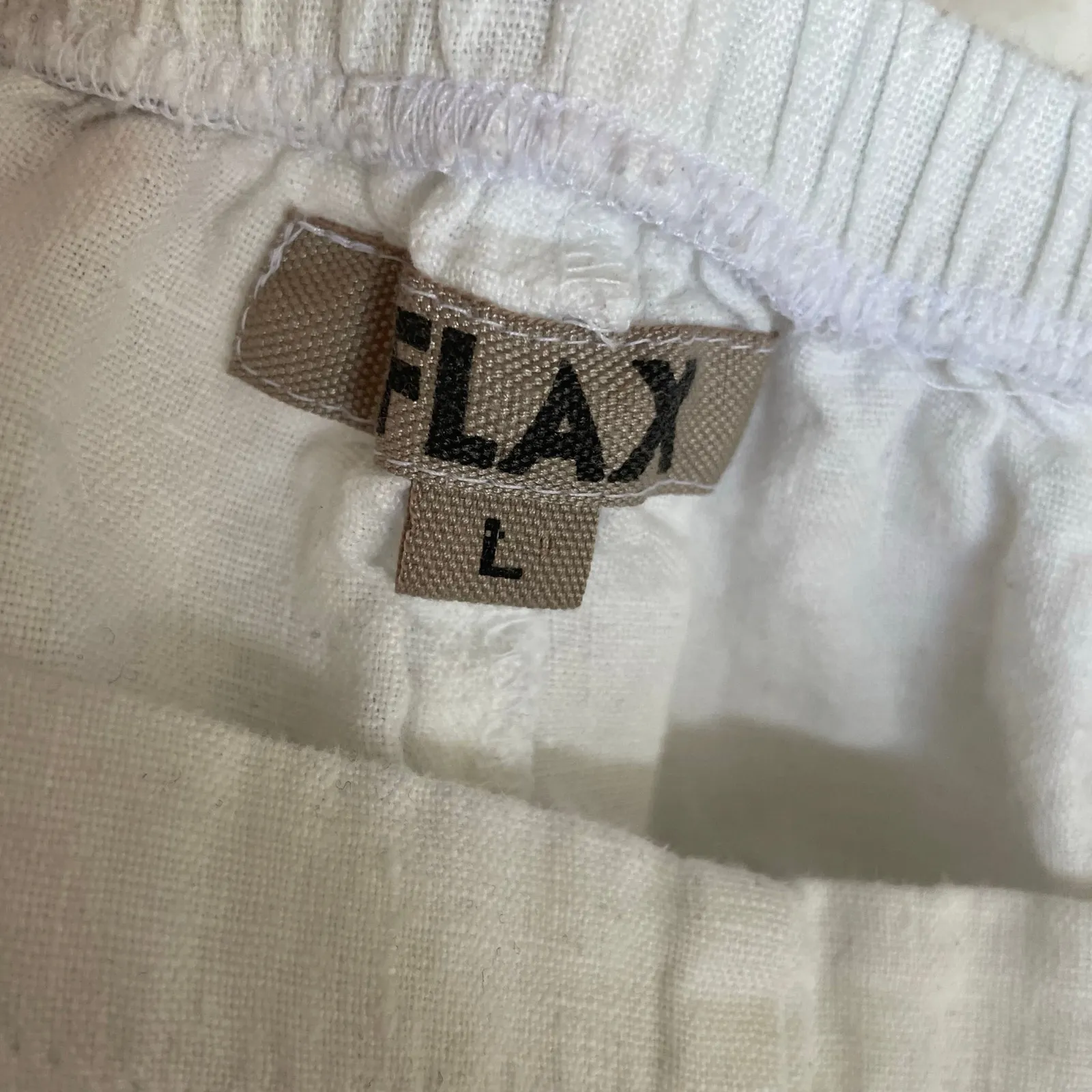 Flax White Linen Pull On Pants Elastic Waist Pockets Size Large Lagenlook Beach - Image 3