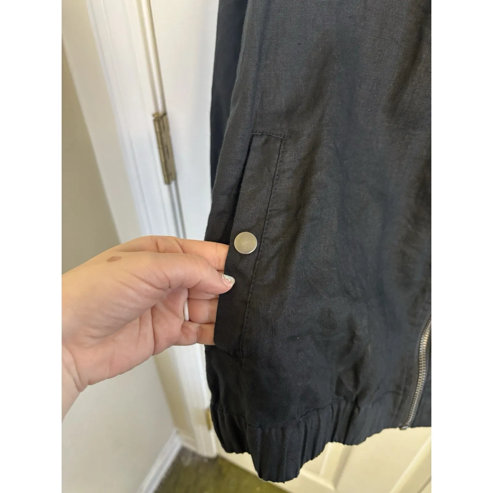 Cynthia Rowley 100% Linen Black Lightweight Full Zip Bomber Jacket Size XL - Image 5