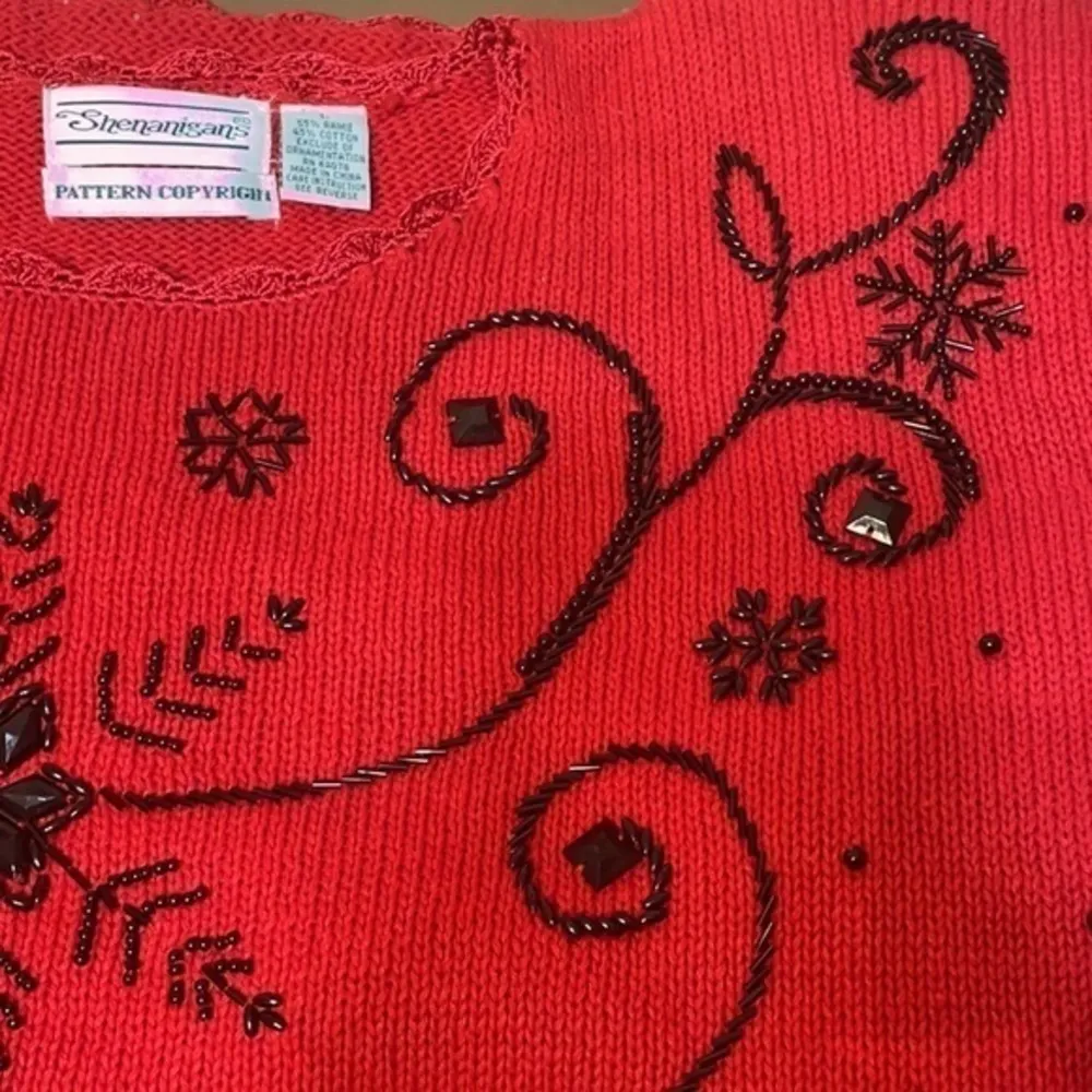 Shenanigans sweater Vintage Red black beaded holiday granny ugly Christmas Sz L Size L - Image 4