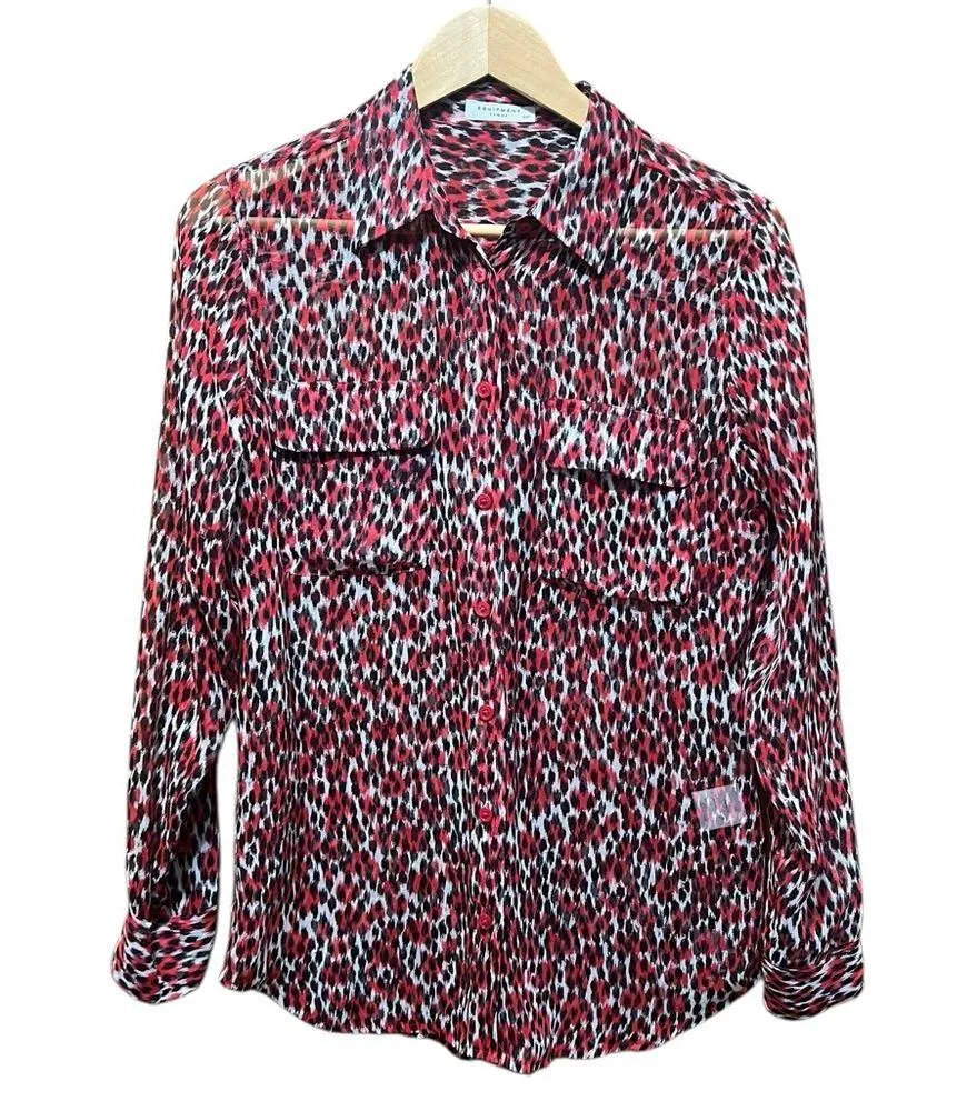 Equipment Femme Slim Signature Leopard Print Silk Top Size Small - Image 3