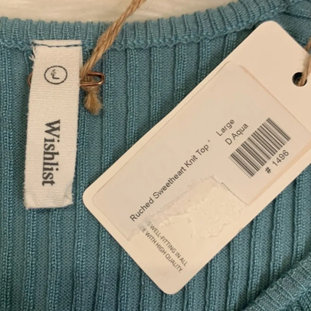 Wishlist NWT ruched ribbed sweetheart knit top dusty aqua junior large - Image 3