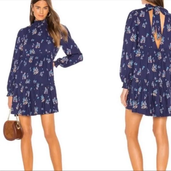 Free People Petite Fours Boho Mini Dress Indigo - Image 2