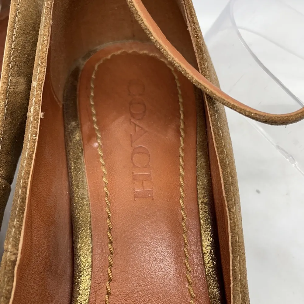 Gold Suede Kitten Heels Ankle Straps 8.5 - Image 7