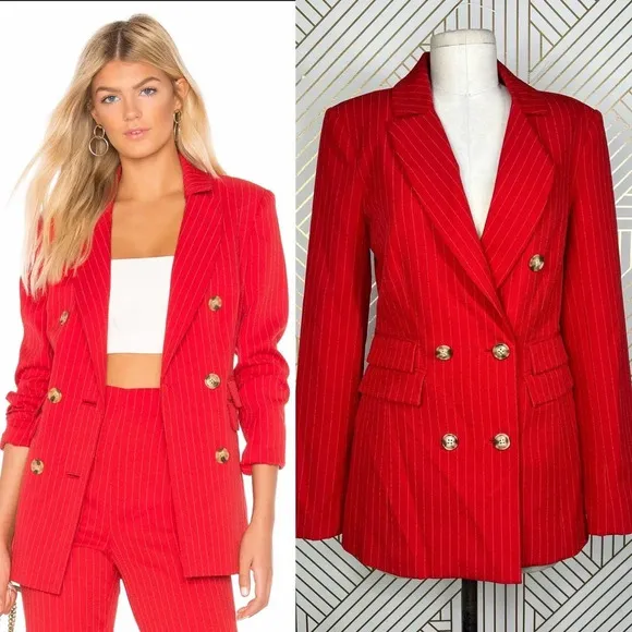 C/MEO Collective Go From Here Double Breasted Red Pinstripe Blazer Size US Small - Image 2