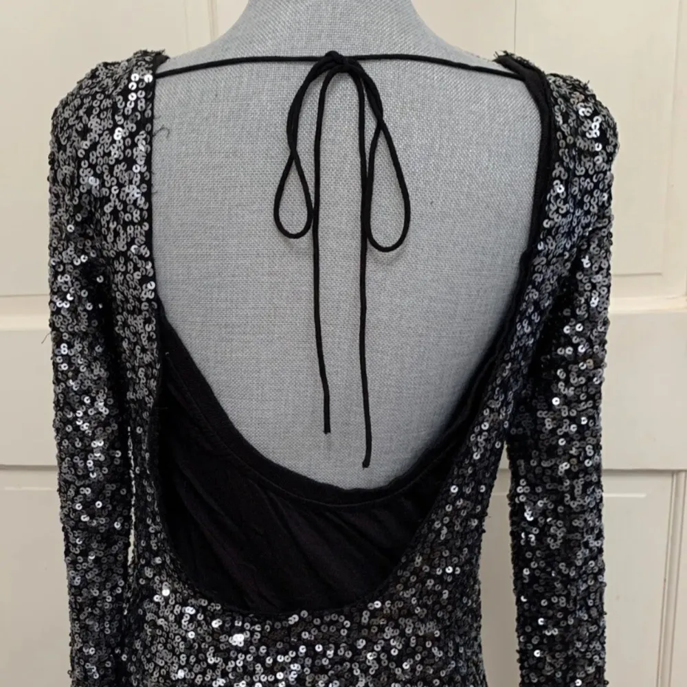 Free People Black Silver Sequin Dress Medium M New No Tag RARE HTF GORGEOUS - Image 3