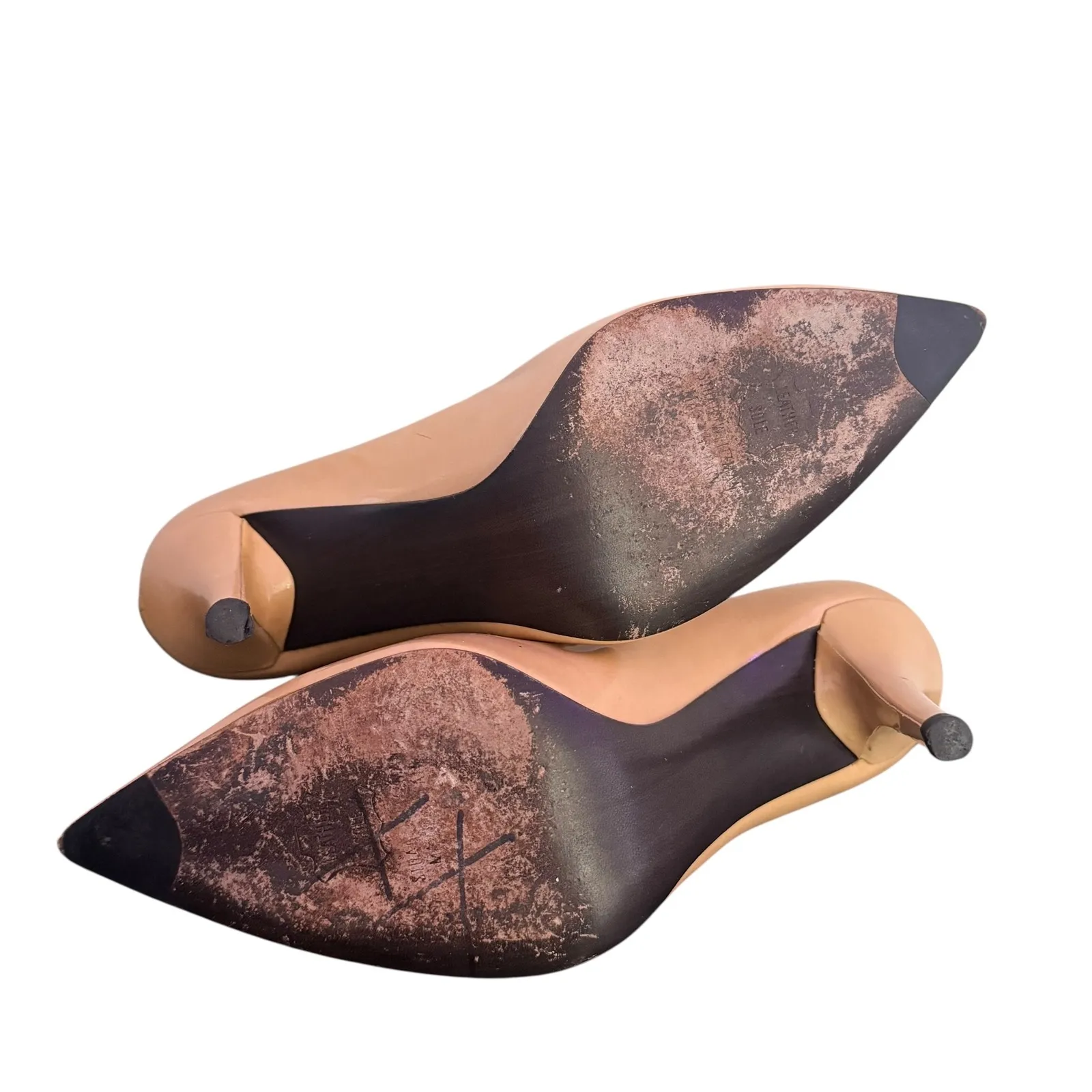 Stuart Weitzman Nude Patent‎ Leather Pointed Toe Pumps Women Size 8 High Heels - Image 9