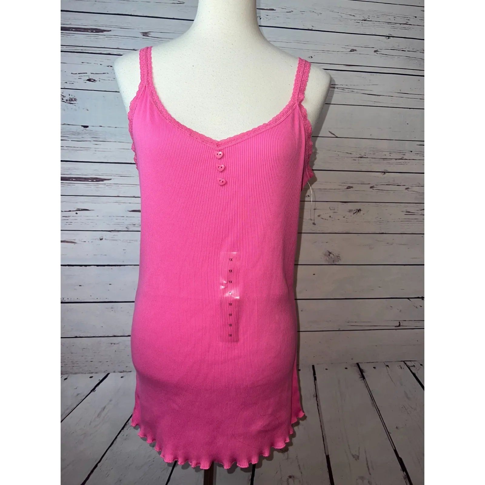 NWT Y2K Babydoll Tank Top Plus Size 1X Ribbed Coquette‎ Pink Womens Ribbed Pink - Image 3