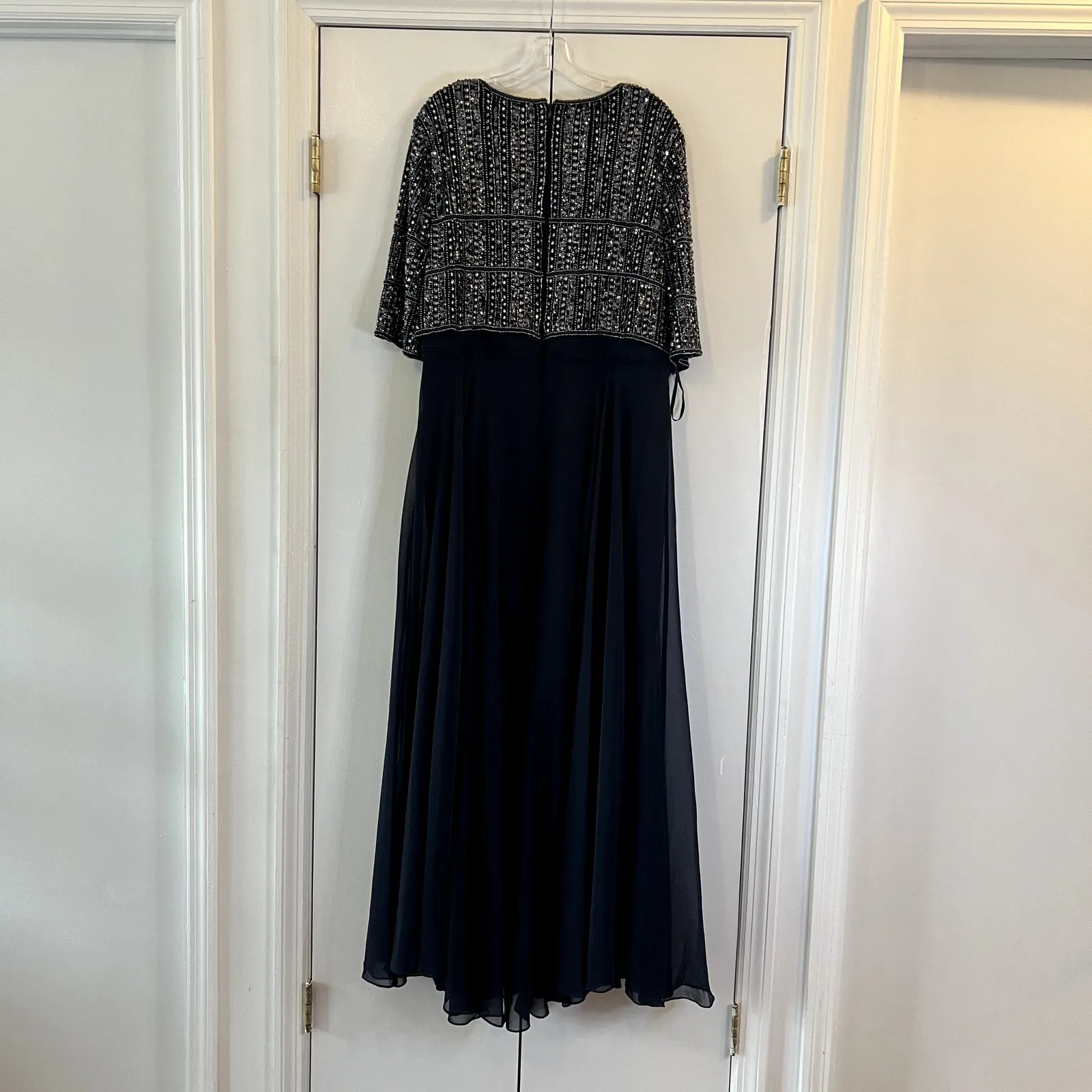 Mac Duggal 9180 Beaded Cape Gown Midnight Blue Formal Dress Size 18 NWT - Image 7