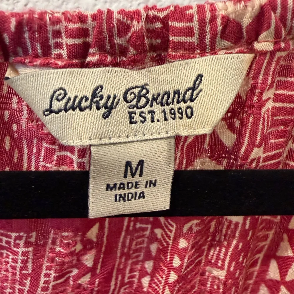 Lucky Brand Red Boho Geometric Peasant Blouse - Image 4