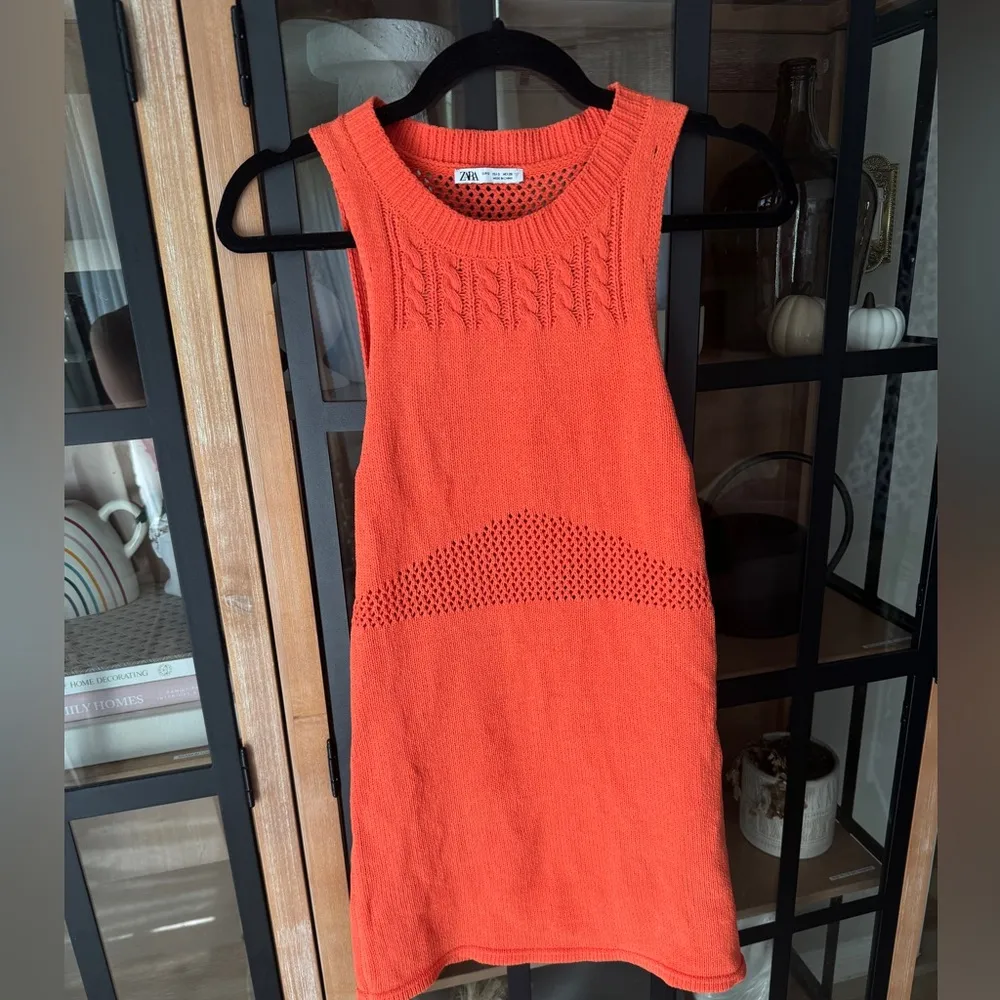 Zara knit mini dress open chenille crochet sleeveless a-line tank - Image 6