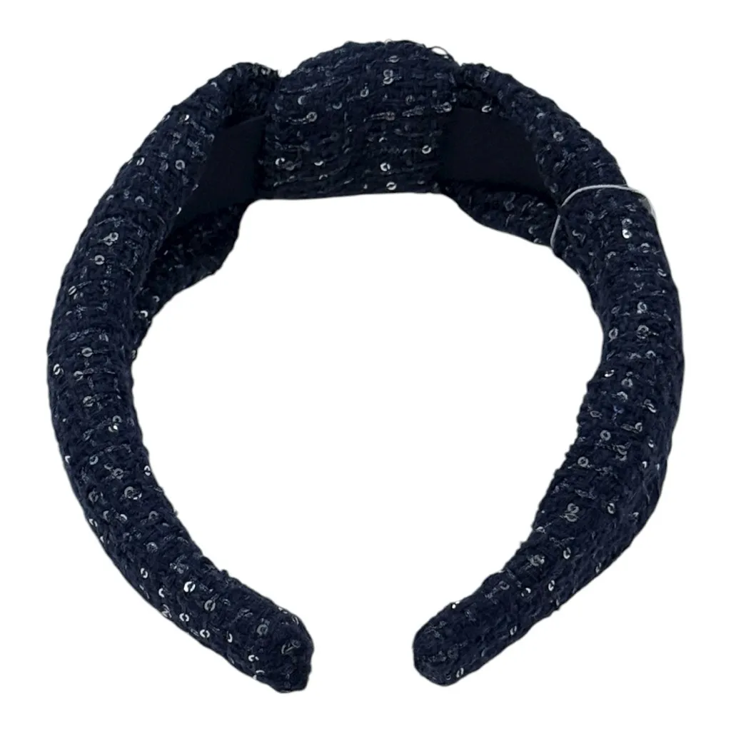 J. CREW Textured Knot Headband Navy Tweed Silver Sequin NEW - Image 3