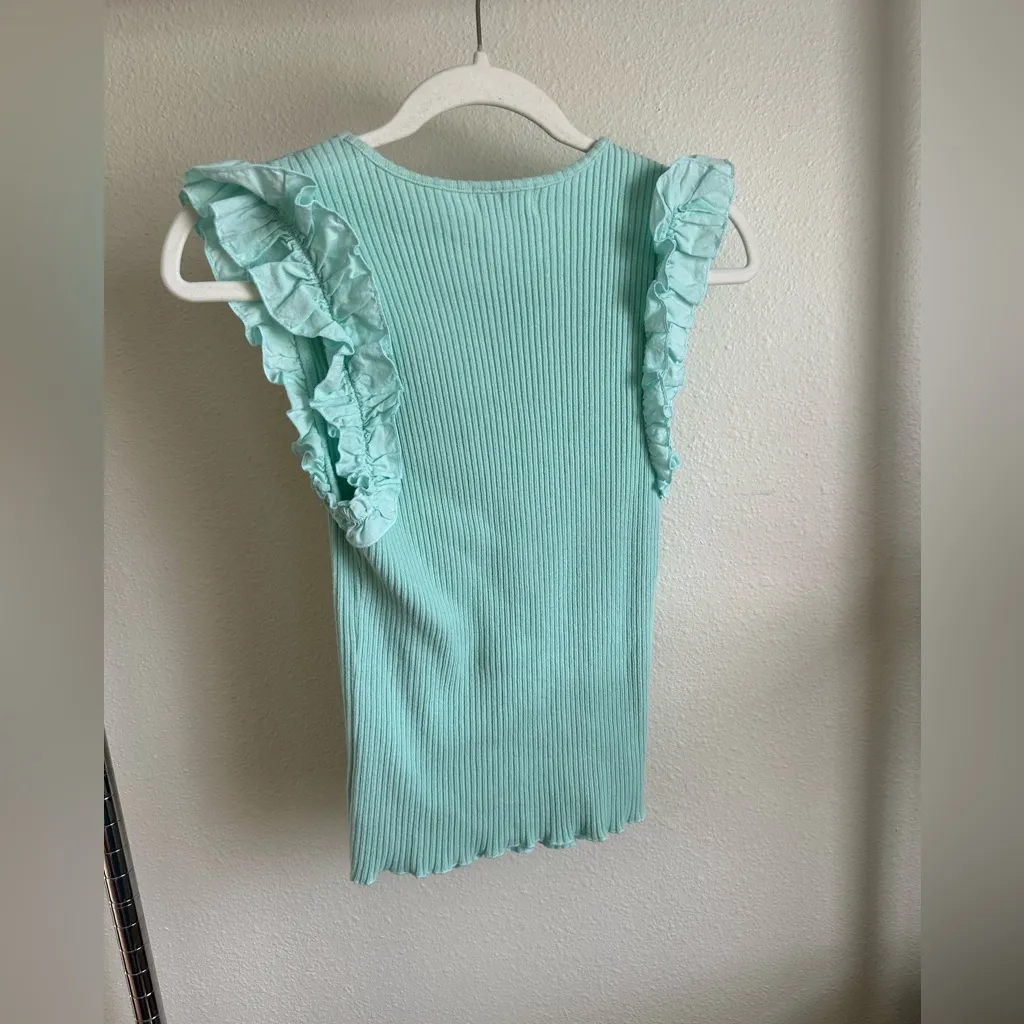 Anthropologie SAMPLE T.la Mint Green  Ruffle Sleeve Ribbed Top - Image 3