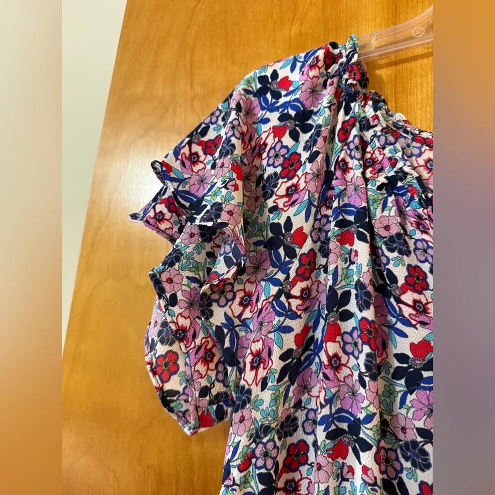 Talbots Paradise Purple Floral Flutter Sleeve Popover Midi Dress NWT Size 12 - Image 6