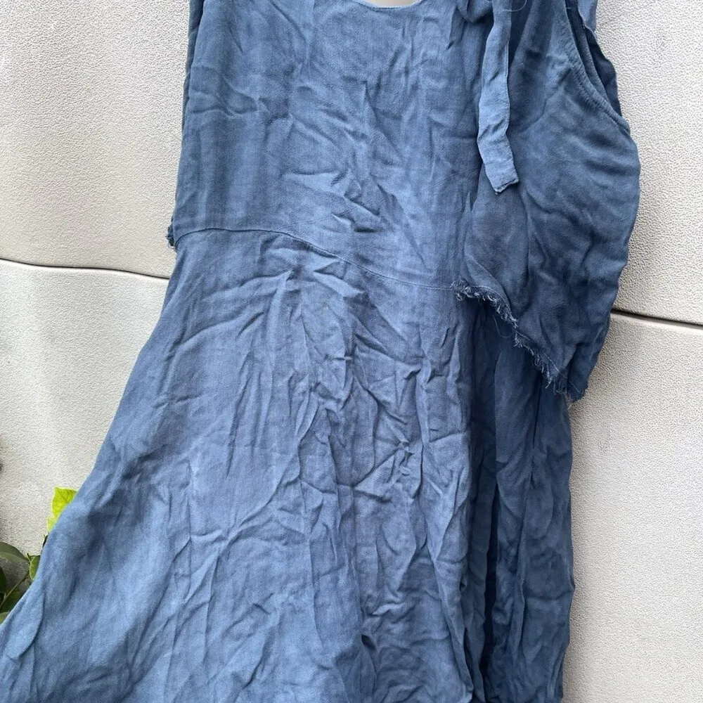Vintage Gypsy Maxi Dress Top Back Tie Straps Blue Grey Tone Hollywood Sz M - Image 12