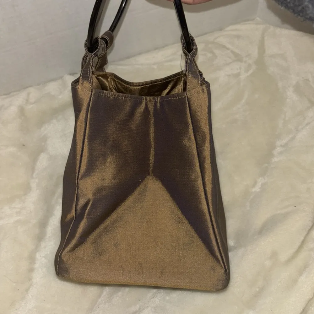 EARTH SQUARED EDINBURGH BRAND HANDBAG BROWN LUCITE RING HANDLES IRRIDESECENT - Image 5