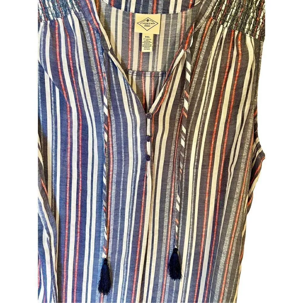 St Johns Bay Medium Womens Sleeveless Blouse Henley Neck Blue Red Top W Ties XXL - Image 4