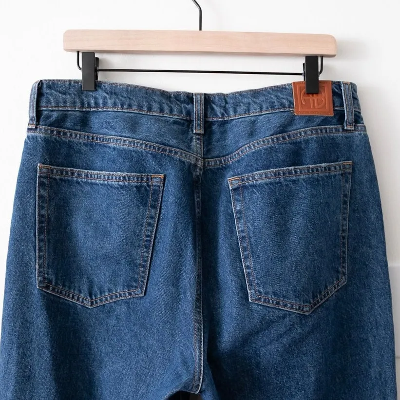 Anine Bing Roy Wide Leg Mid-Rise Jeans Dark Blue Wash Women's Size 32 - Image 10