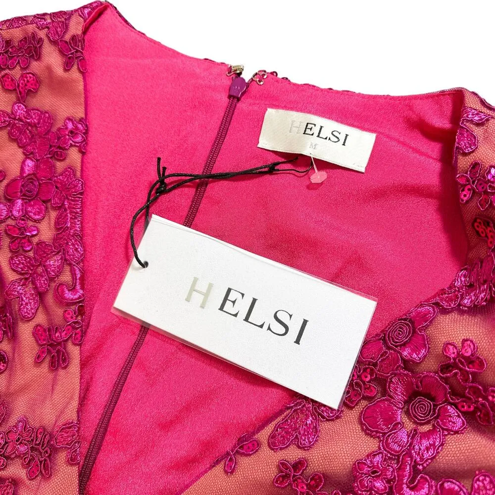 Helsi NEW Lily Embroidered Sequin Lace Long Sleeve Semi Sheer Dress Pink Medium - Image 11