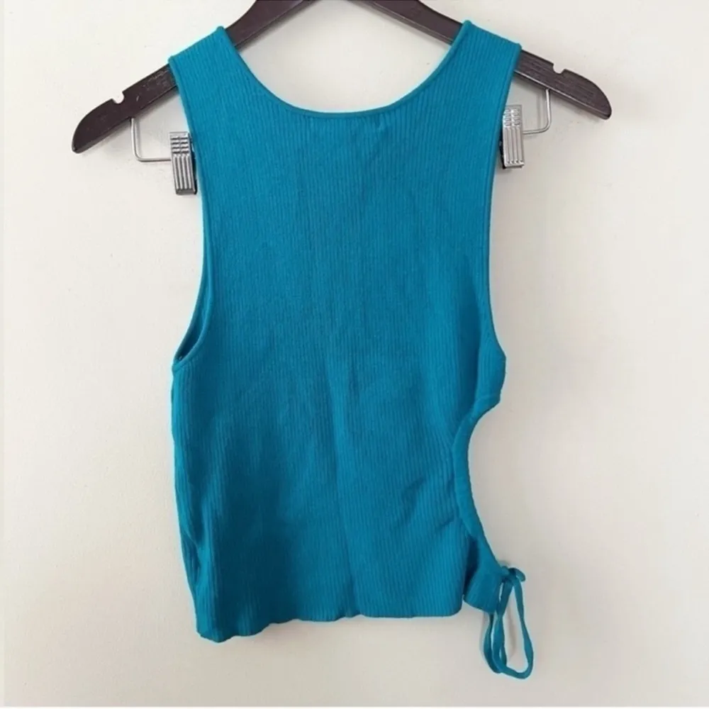 Urban Outfitters Teal Blue Ribbed Knit Cut Out Tank Top Size Large Side Tie NEW - Image 7