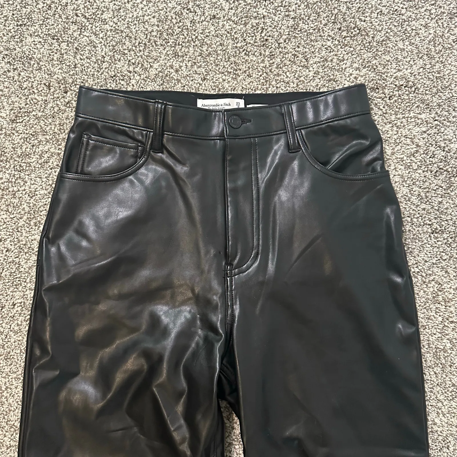 Abercrombie & Fitch black faux leather ankle straight ultra high rise pants 8 - Image 3