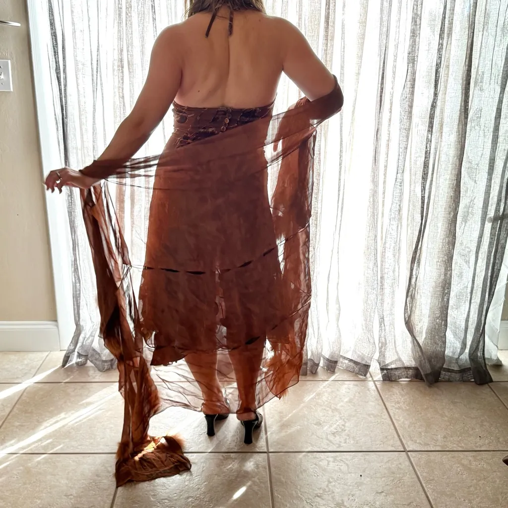 Vintage Velvet Burnout Silk Dress Sz 6-8 Fur Trim Shawl Y2K Fairy Grunge Runway - Image 4