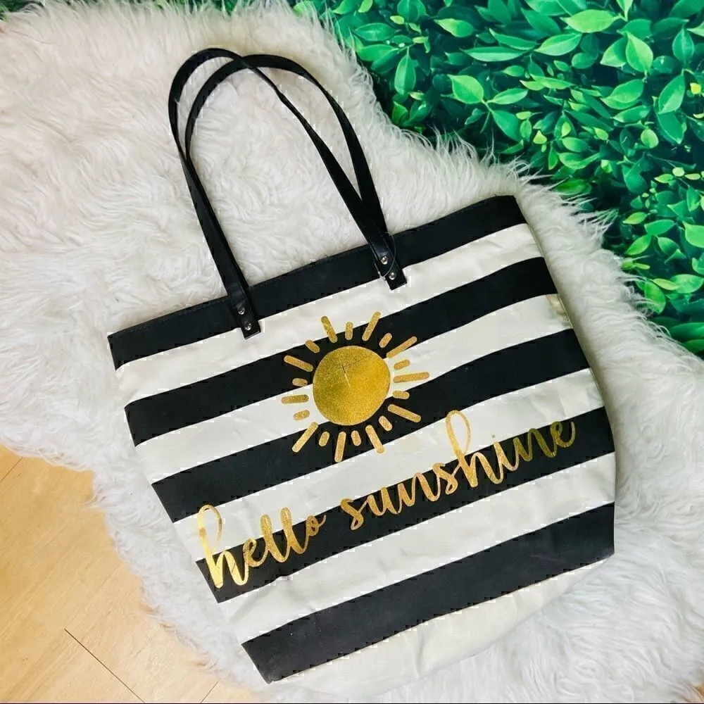Beach / pool hello sunshine striped tote Black - Image 5