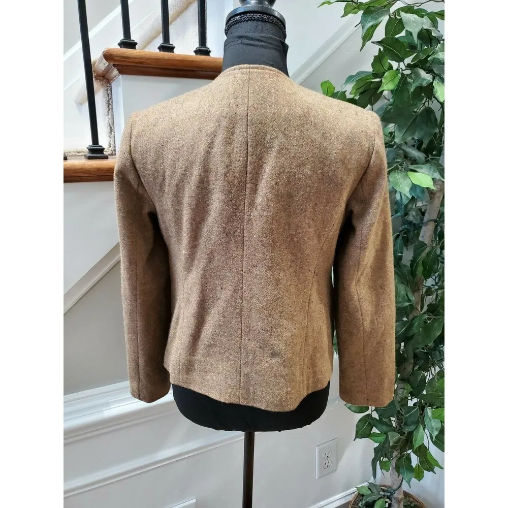 Vintage Orvis Women's Brown Wool Long Sleeve Slim Fit Open Front Blazer Size 6P - Image 6