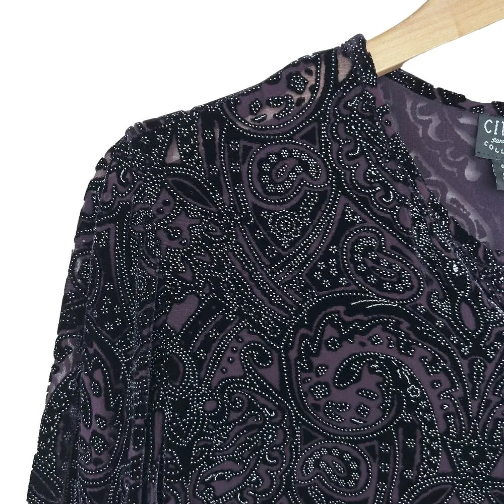 Citron Santa Monica Black Paisley Silk Blend Blouse Sz XS - Image 4
