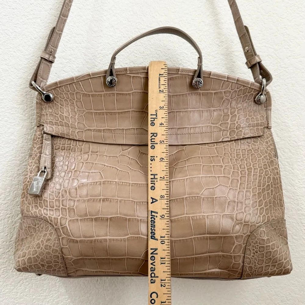 FURLA Piper Cartella Sabbia /Beige Croc Embossed Leather Tote Satchel Crossbody - Image 9