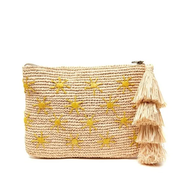 Mar Y‎ Sol Soleil Sunshine Clutch Woven Straw Bag • NWT Brown - Image 4