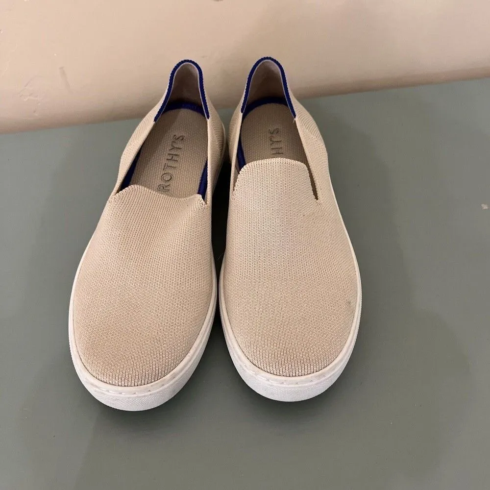 Rothys The Sneaker Slip on Shoes in Sand With Blue Trim Women’s Size 7 - Image 2