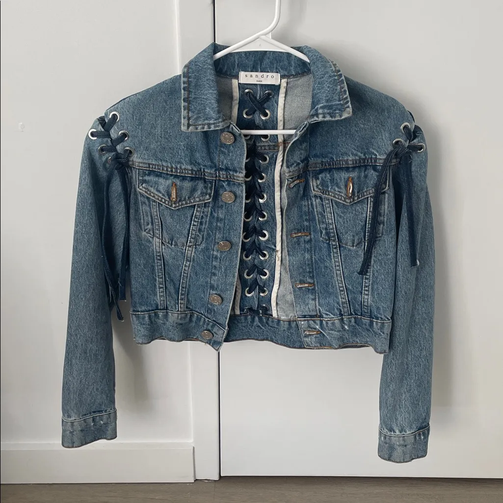 Sandro Blue Denim jacket with lace-up details Size 34 - Image 8