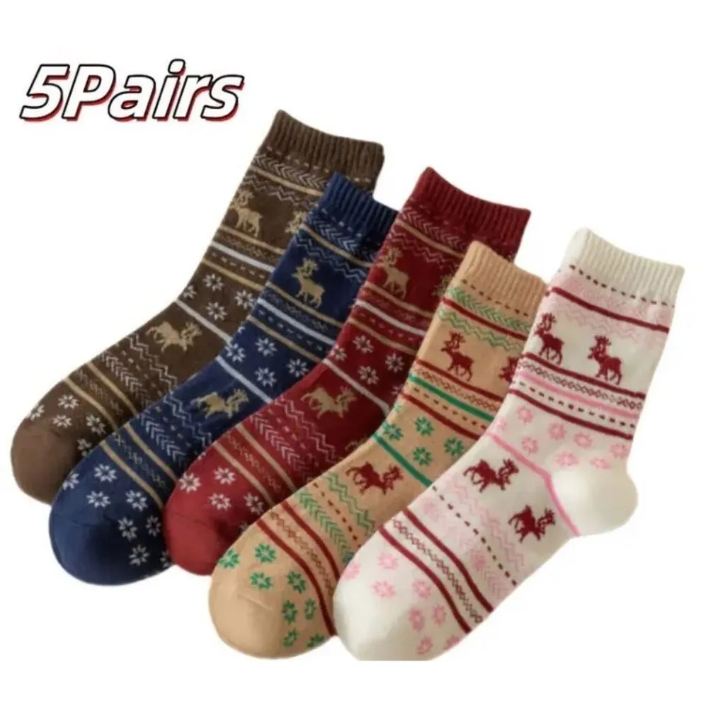 Novelty Christmas Reindeer Winter Socks Set of 5 Red - Image 3
