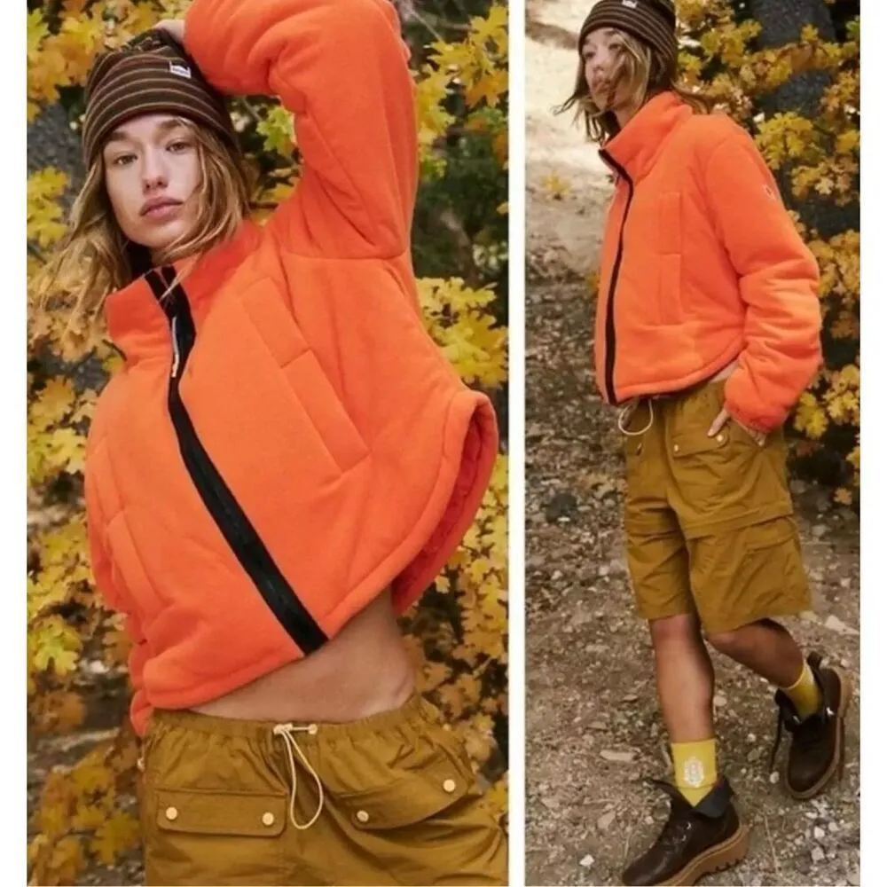 Free People Movement New Renegade Fleece puffer jacket orange Sz Large - Image 2