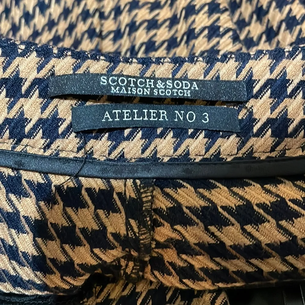 Scotch & Soda Houndstooth Belt Tie Waist Black Tan Side Stripe Pants Wide Leg XS - Image 3