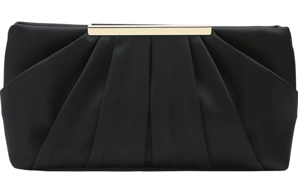 ⚡ Women's Elegant Evening Pleated Satin Simple Classy Formal Black Clutch Bag - Image 1
