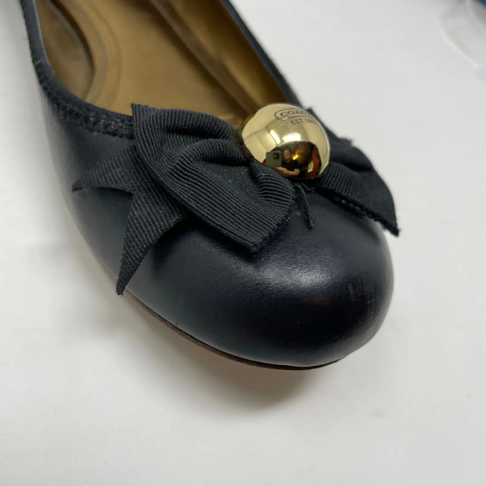 Coach Antonia Black Leather Classic Ballet Flats Shoes Bow Logo preppy Womens 7 - Image 9