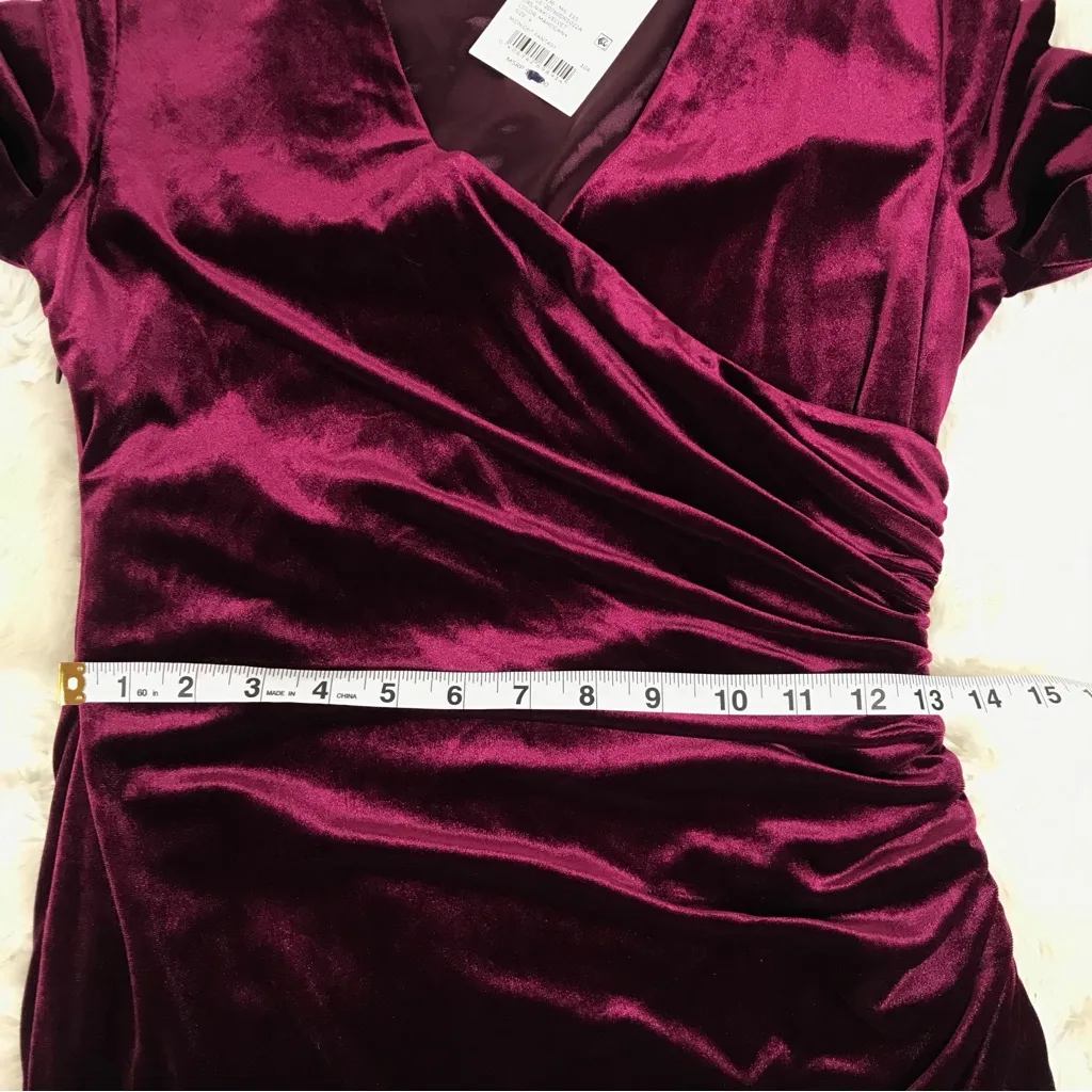 ALEX MARIE Burgundy Red Velvet Long Sleeve Dress Ruched Holiday Christmas Size 4 - Image 12