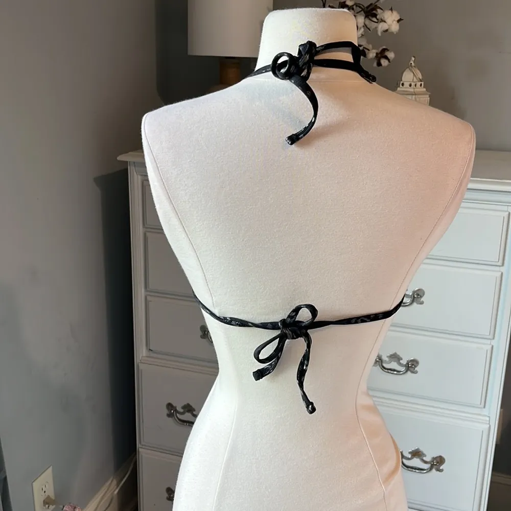 Bikini Swimsuit Top Black Silver Leopard Animal Print Womens Large - Image 7