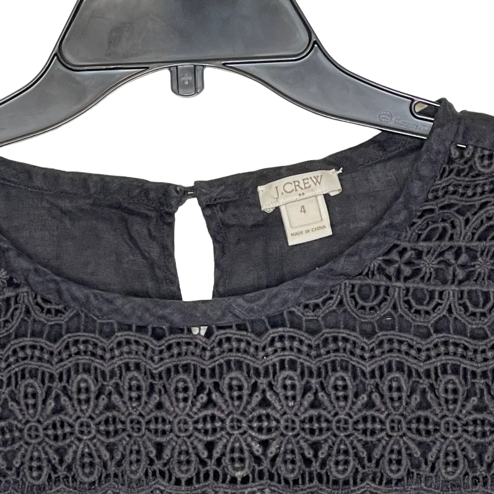 J. Crew Womens Top‎ Size 4 Black With Floral Lace Shoulders & Sleeves 100% Linen - Image 2