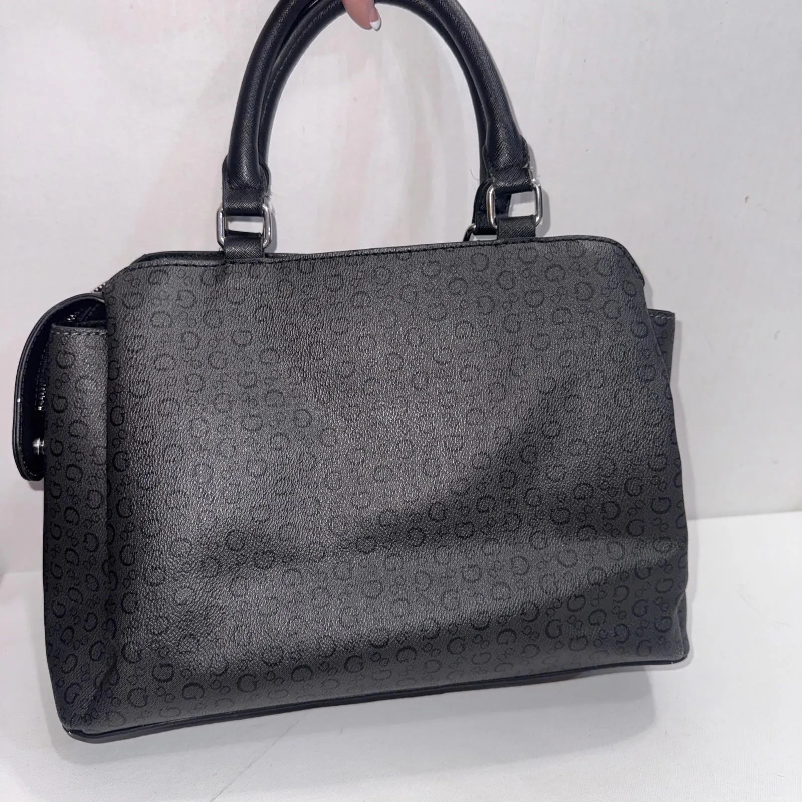 Y2K GUESS Black Monogram Old Money Classic Designer Chic Satchel Purse Bag - Image 14